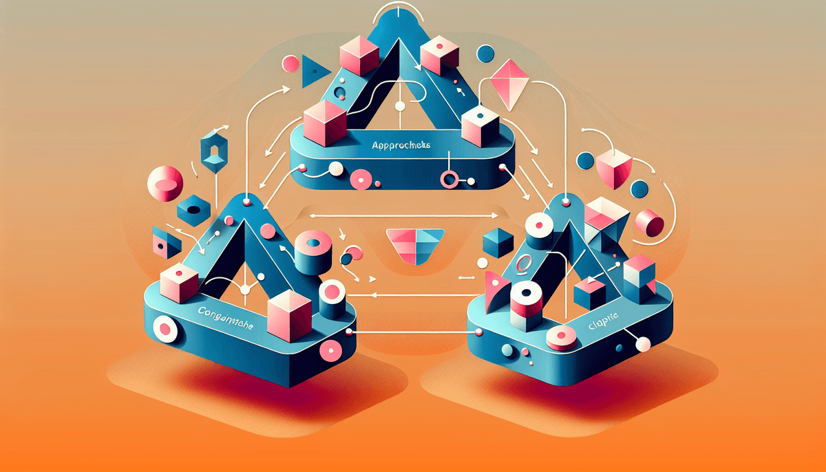 A professional abstract illustration representing the concept of Planning My Approach in No-Code and Low-Code.Visual con...