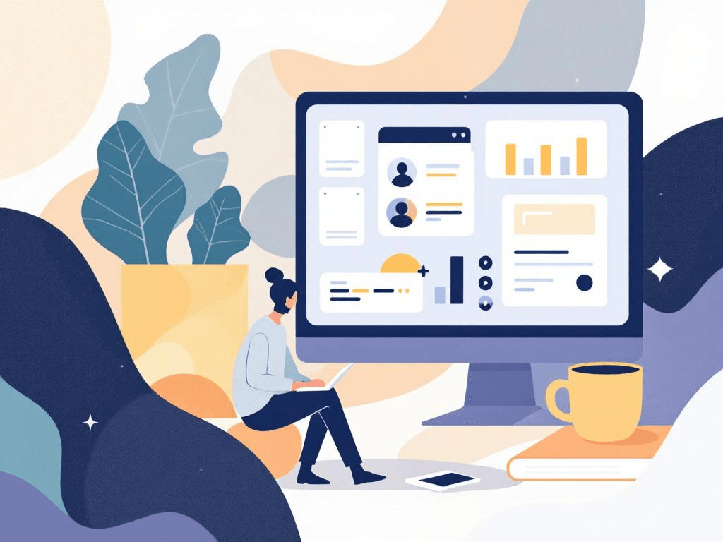 A professional abstract illustration representing the concept of Case: the CRM-adjacent tool in No-Code and Low-Code