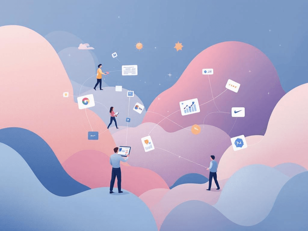 A professional abstract illustration representing the concept of Zapier: For the Automator Who Lives in Too Many Apps in N...