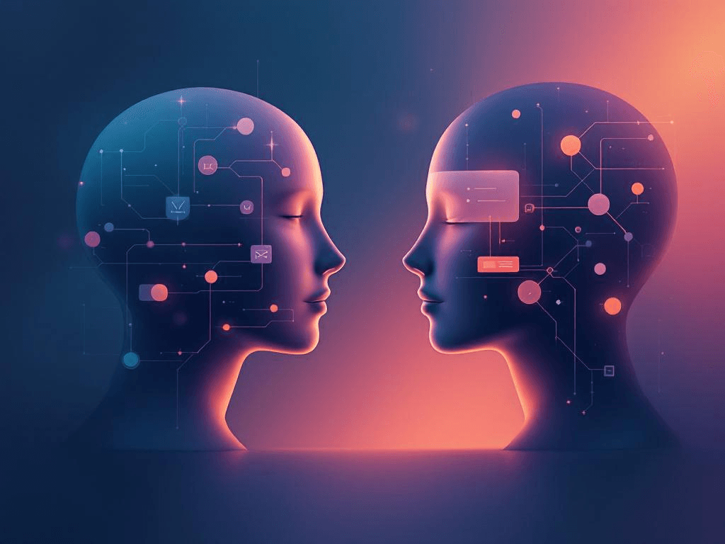 A professional abstract illustration representing the concept of Solution-First vs. Problem-First in Artificial Intelligence